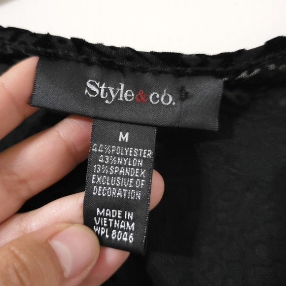 STYLE & CO Black Velvet Burnout Long Sleeve, Bell Sleeves, Witchy Whimsigoth, M - Picture 13 of 16